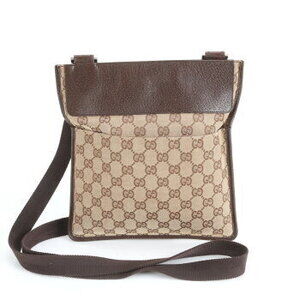 Gucci GG Canvas Leather Shoulder Bag Crossbody Messenger Business Brown